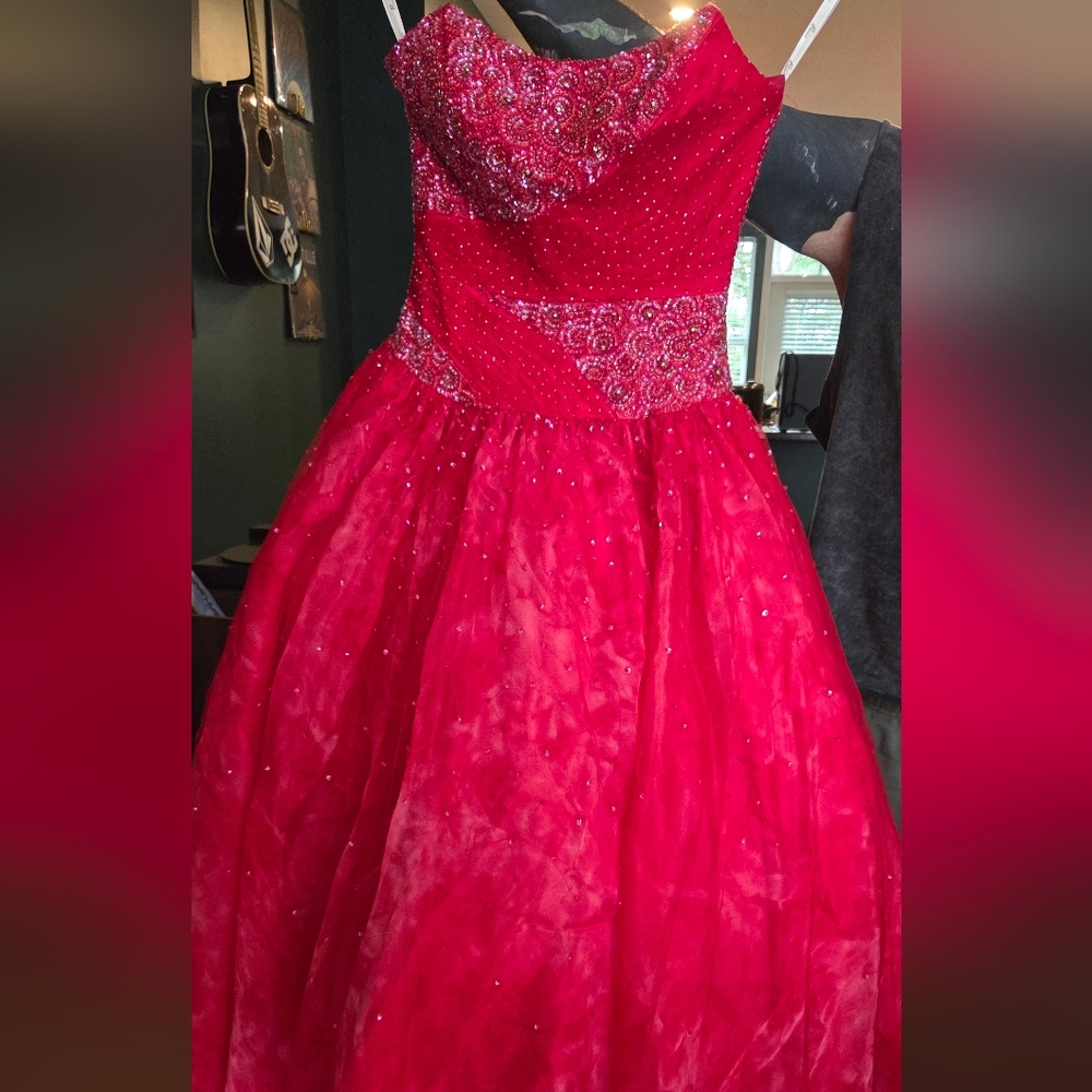 Red Strapless Prom Dress - Picture 3 of 4